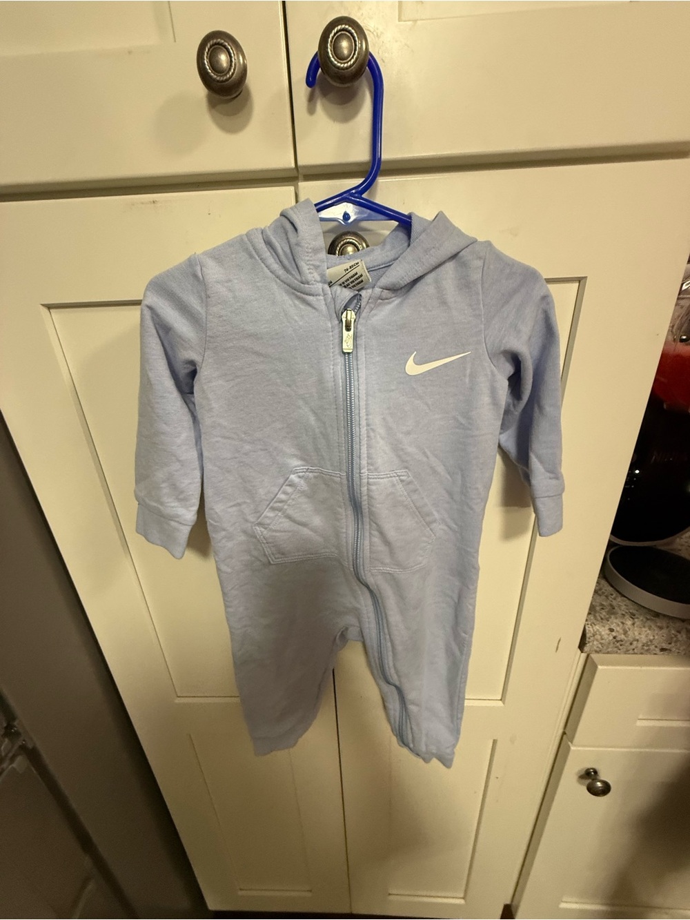 Nike Light Blue Hooded Baby One-Piece with Swoosh